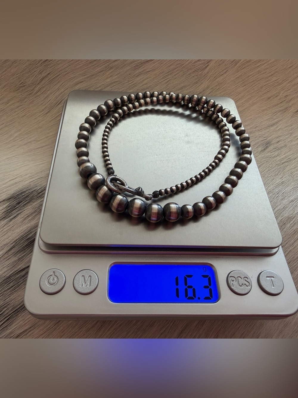 ❤️ 18” 3mm to 8mm Graduated Desert Pearls Navajo Beads Necklace Sterling Unisex - Picture 9 of 9